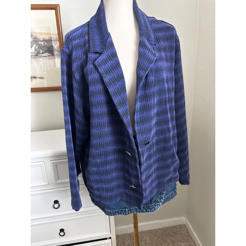 Vintage Chicos Design Geometric Knit Blazer Jacket Silver Sunburst Buttons sz 3